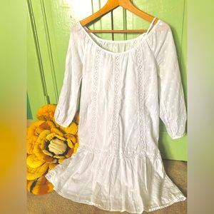 Womens lined cotton tunic dress, 100% cotton, embroidered lace